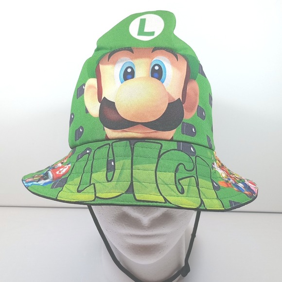 Nintendo Other - Nintendo Super Mario Luigi Bucket Hat OS Green Mario Kart Bullet Bill Cosplay
